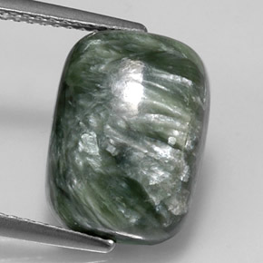 Serafinita verde natural de 6,14 ct, corte cojín, opaco