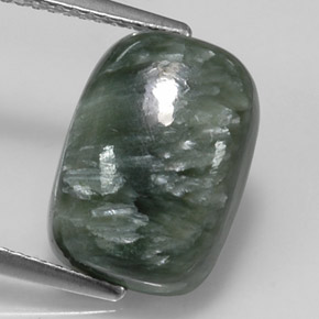 Serafinita verde natural de 5,89 ct, corte cojín, opaco