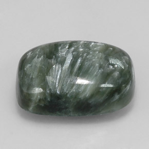 Serafinita verde natural de 5,89 ct, corte cojín, opaco