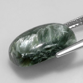 Serafinita verde natural de 5,75 ct, corte cojín, opaco