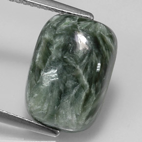 Serafinita Verde natural de 5.32 ct, Corte Cojín, Opaco
