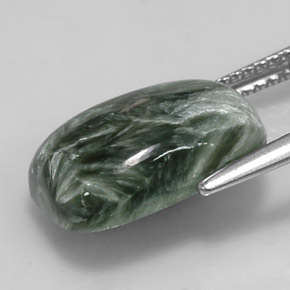 Serafinita Verde natural de 5.32 ct, Corte Cojín, Opaco