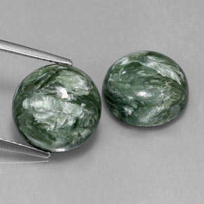Gemas de serafinita verde natural de  ct, corte redondo, opaco