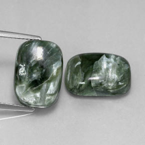 Gemas de serafinita verde natural de 11,70 ct, corte cojín, opaco