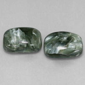 Gemas de serafinita verde natural de 11,70 ct, corte cojín, opaco
