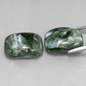 Gemas de serafinita verde natural de 11,70 ct, corte cojín, opaco