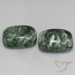 Gemas de Serafinita Verde medio natural de 11.72 ct, Forma Cojín, Opaco