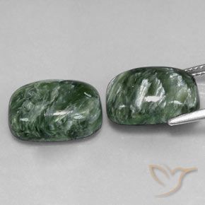 Gemas de Serafinita Verde medio natural de 11.72 ct, Forma Cojín, Opaco