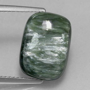 Serafinita verde natural de 5,72 ct, corte cojín, opaco
