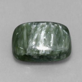 Serafinita verde natural de 5,72 ct, corte cojín, opaco