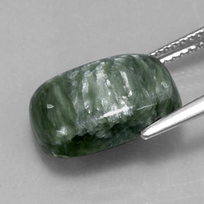 Serafinita verde natural de 5,72 ct, corte cojín, opaco