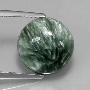 Serafinita verde natural de 4,67 ct, corte redondo, opaco