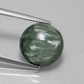 Serafinita verde natural de 4,56 ct, corte redondo, opaco