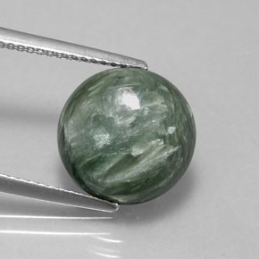 Serafinita verde natural de 4,85 ct, corte redondo, opaco