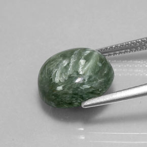 Serafinita verde natural de 4,85 ct, corte redondo, opaco