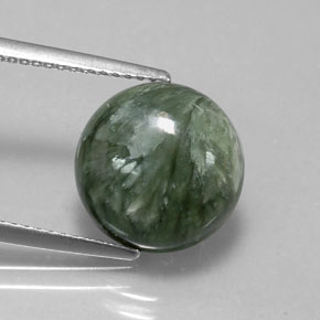 Serafinita verde natural de 4,61 ct, corte redondo, opaco