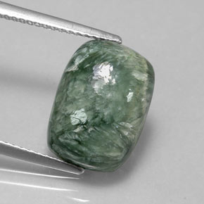 Serafinita verde natural de 5,55 ct, corte cojín, opaco