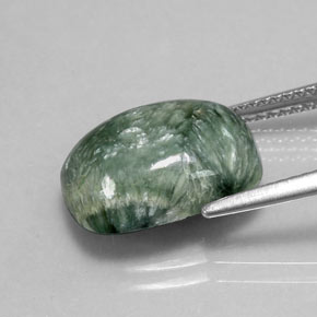 Serafinita verde natural de 5,55 ct, corte cojín, opaco