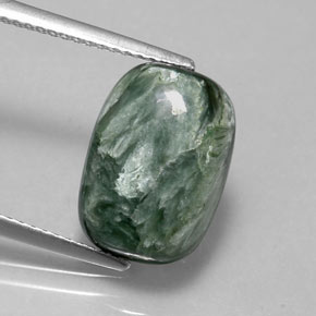 Serafinita verde natural de 5,41 ct, corte cojín, opaco