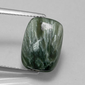 Serafinita verde natural de 5,74 ct, corte cojín, opaco