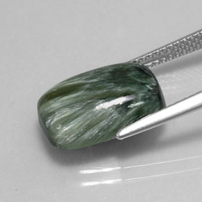 Serafinita verde natural de 5,74 ct, corte cojín, opaco