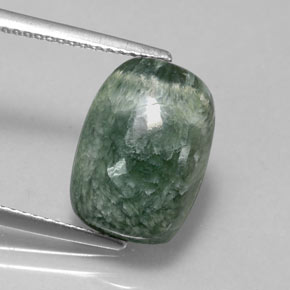 Serafinita verde natural de 4,86 ct, corte cojín, opaco