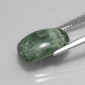 Serafinita verde natural de 4,86 ct, corte cojín, opaco