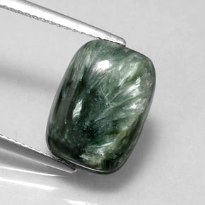 Serafinita verde natural de 6,39 ct, corte cojín, opaco