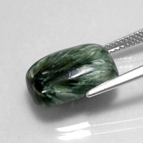 Serafinita verde natural de 6,39 ct, corte cojín, opaco