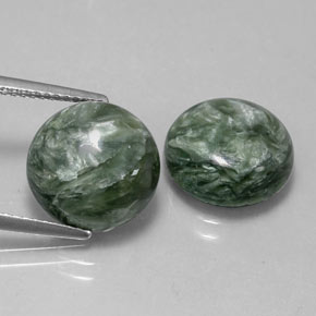 Gemas de serafinita verde natural de  ct, corte redondo, opaco