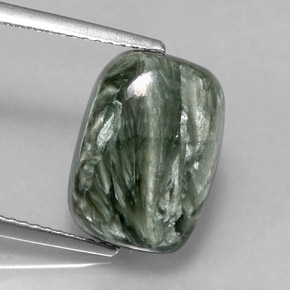Serafinita verde natural de 5,67 ct, corte cojín, opaco