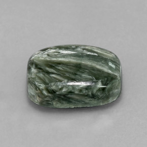 Serafinita verde natural de 5,67 ct, corte cojín, opaco