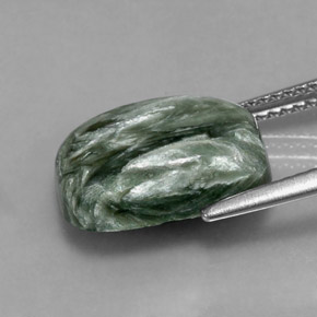 Serafinita Verde natural de 5.90 ct, Corte Cojín, Opaco