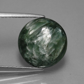 Serafinita verde natural de 4,24 ct, corte redondo, opaco
