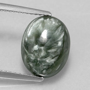 Serafinita verde natural de 3,55 ct, corte óvalo, opaco