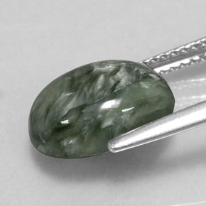Serafinita verde natural de 3,55 ct, corte óvalo, opaco