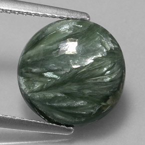 Serafinita verde natural de 4,23 ct, corte redondo, opaco