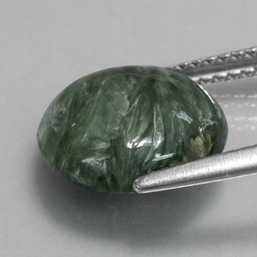 Serafinita verde natural de 4,23 ct, corte redondo, opaco