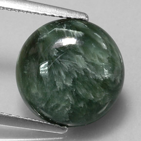 Serafinita verde natural de 4,68 ct, corte redondo, opaco