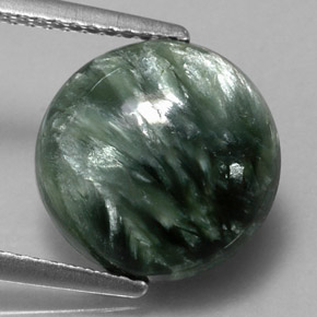 Serafinita verde natural de 4,81 ct, corte redondo, opaco