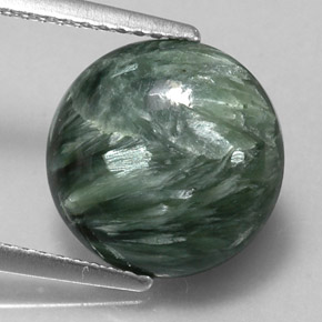 Serafinita verde natural de 4,63 ct, corte redondo, opaco