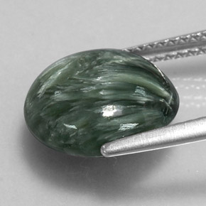 Serafinita verde natural de 4,63 ct, corte redondo, opaco