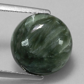 Serafinita Verde natural de 4.60 ct, Corte Redondo, Opaco