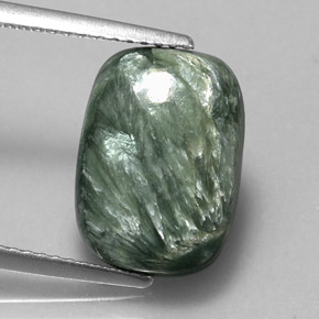 Serafinita verde natural de 5,42 ct, corte cojín, opaco