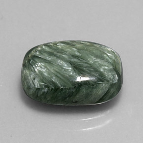 Serafinita verde natural de 5,42 ct, corte cojín, opaco