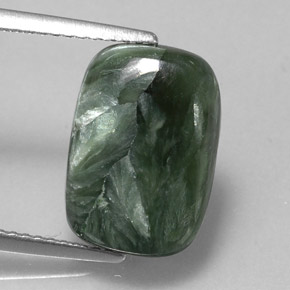 Serafinita verde natural de 5,47 ct, corte cojín, opaco
