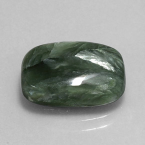 Serafinita verde natural de 5,47 ct, corte cojín, opaco