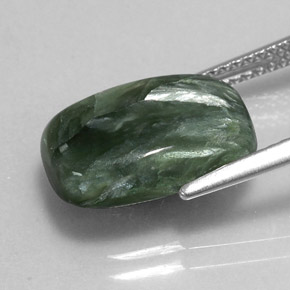Serafinita verde natural de 5,47 ct, corte cojín, opaco