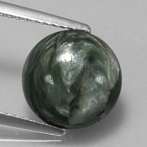 Serafinita verde natural de 3,36 ct, corte redondo, opaco