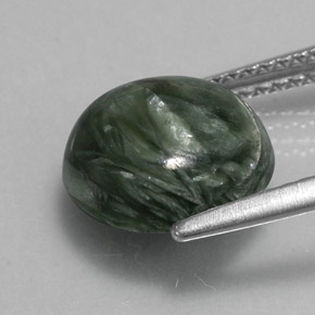 Serafinita verde natural de 3,36 ct, corte redondo, opaco